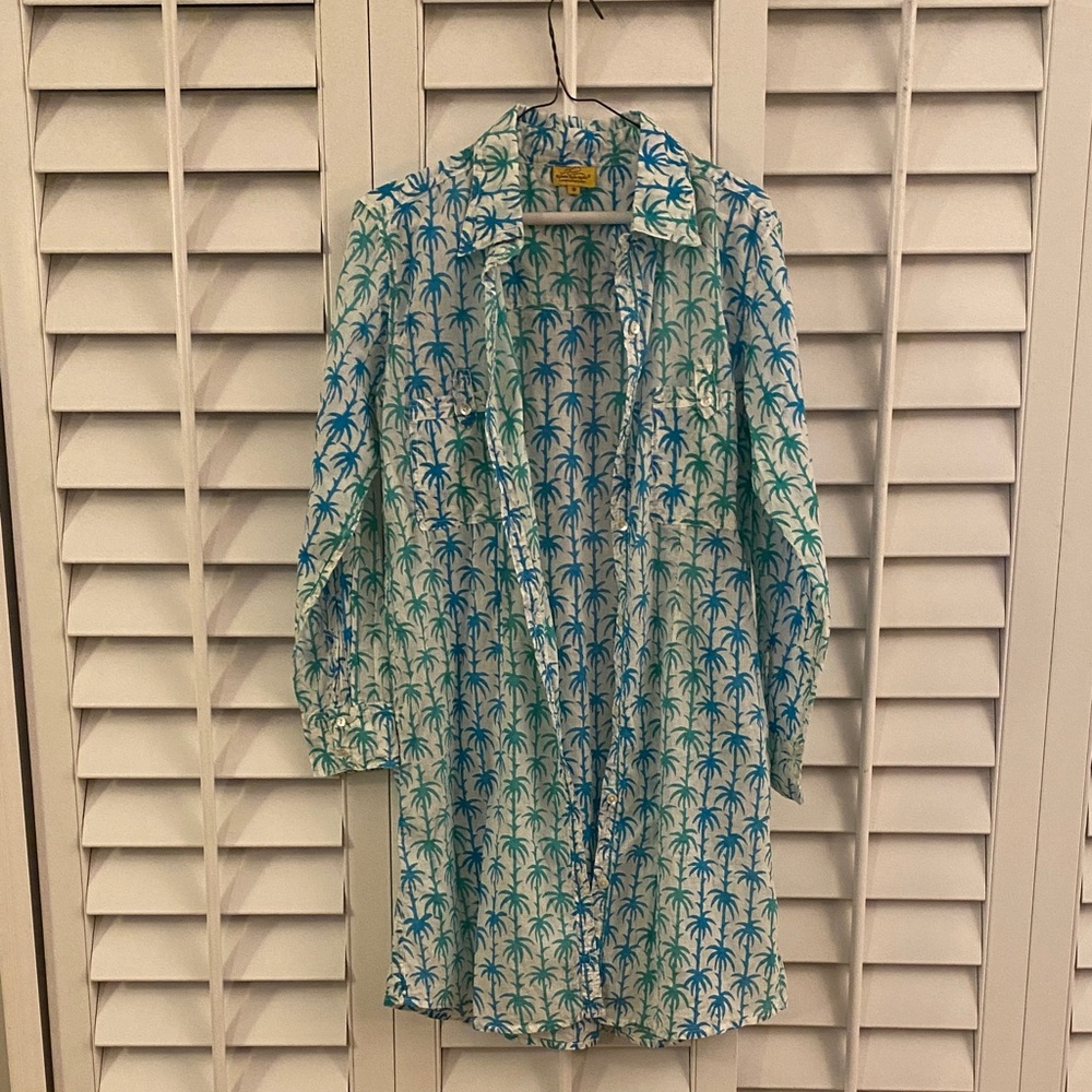 Roberta Roller Rabbit Teal Palm-Print Button-Up